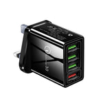 Carregador Rápido Universal 30W QC 3.0 USB + 3 Portas USB 2.0 para Telemóvel, Tablet e PC, Carregador de Viagem, Ficha Reino Unido, Ficha Reino Unido