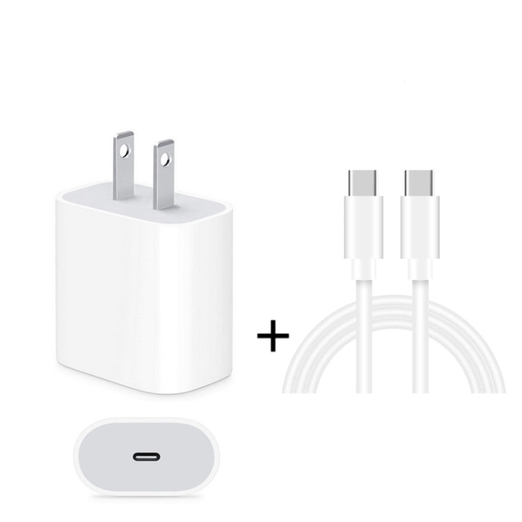 Carregador de Viagem 2 em 1 com Porta Única USB-C / Tipo-C + Cabo de Dados de Carregamento Rápido 3A PD 3.0 USB-C / Tipo-C para USB-C / Tipo-C, Comprimento do Cabo: 1m, 18W 1m