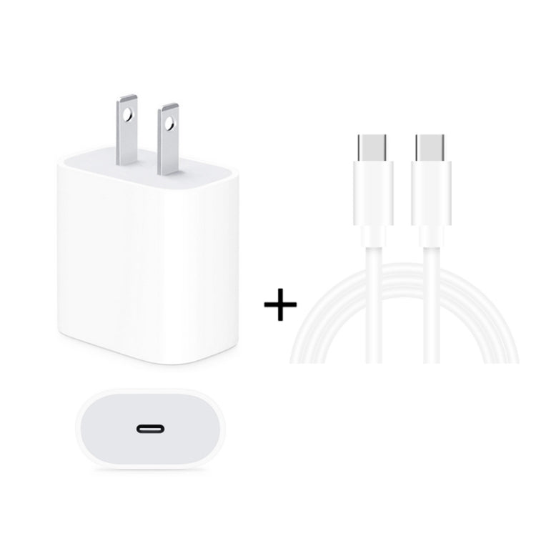 Carregador de Viagem 2 em 1 com Porta Única USB-C / Tipo-C + Cabo de Dados de Carregamento Rápido 3A PD 3.0 USB-C / Tipo-C para USB-C / Tipo-C, Comprimento do Cabo: 2m, 18W 2m