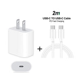 Carregador de Viagem 2 em 1 com Porta Única USB-C / Tipo-C + Cabo de Dados de Carregamento Rápido 3A PD 3.0 USB-C / Tipo-C para USB-C / Tipo-C, Comprimento do Cabo: 2m, 18W 2m