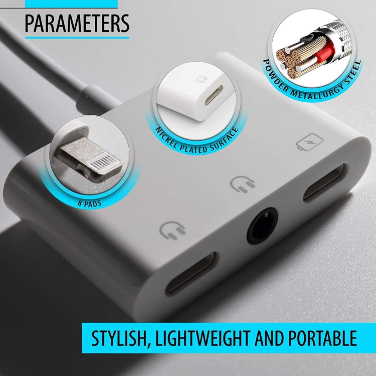 Adaptador ZS-KL21820 3 em 1 8 pinos para porta de carregamento 8 pinos + jack para auscultadores 8 pinos + jack para auscultadores 3,5 mm