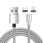 Cabo de Carregamento Magnético 2 em 1 USB para 8 Pin + Micro USB com Interface Metálica Trançada em Nylon, Comprimento: 1m, 1m