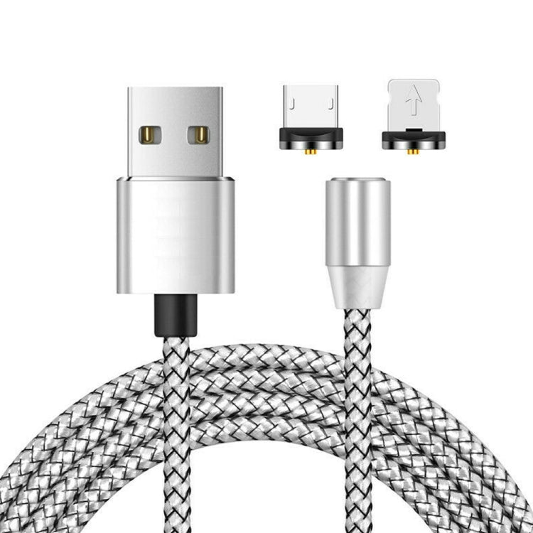 Cabo de Carregamento Magnético 2 em 1 USB para 8 Pin + Micro USB com Interface Metálica Trançada em Nylon, Comprimento: 1m, 1m