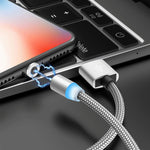 Cabo de Carregamento Magnético 2 em 1 USB para 8 Pin + Micro USB com Interface Metálica Trançada em Nylon, Comprimento: 1m, 1m
