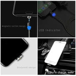 Cabo de Carregamento Magnético 2 em 1 USB para 8 Pin + Micro USB com Interface Metálica Trançada em Nylon, Comprimento: 1m, 1m