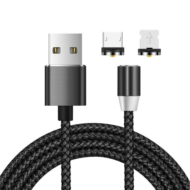 Cabo de Carregamento Magnético 2 em 1 USB para 8 Pin + Micro USB com Interface Metálica Trançada em Nylon, Comprimento: 1m, 1m