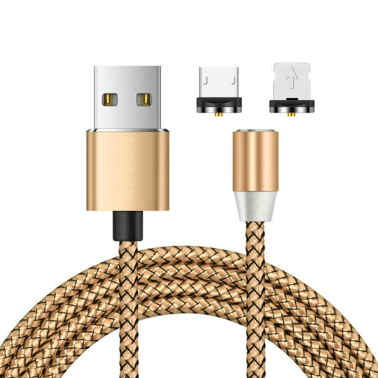 Cabo de Carregamento Magnético 2 em 1 USB para 8 Pin + Micro USB com Interface Metálica Trançada em Nylon, Comprimento: 1m, 1m