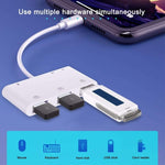 ZS-S1852 Adaptador leitor de cartões OTG 6 em 1 com 3 USB fêmea para 8 pinos macho, com interface de carregamento SD & TF, compatível com todos os sistemas iOS