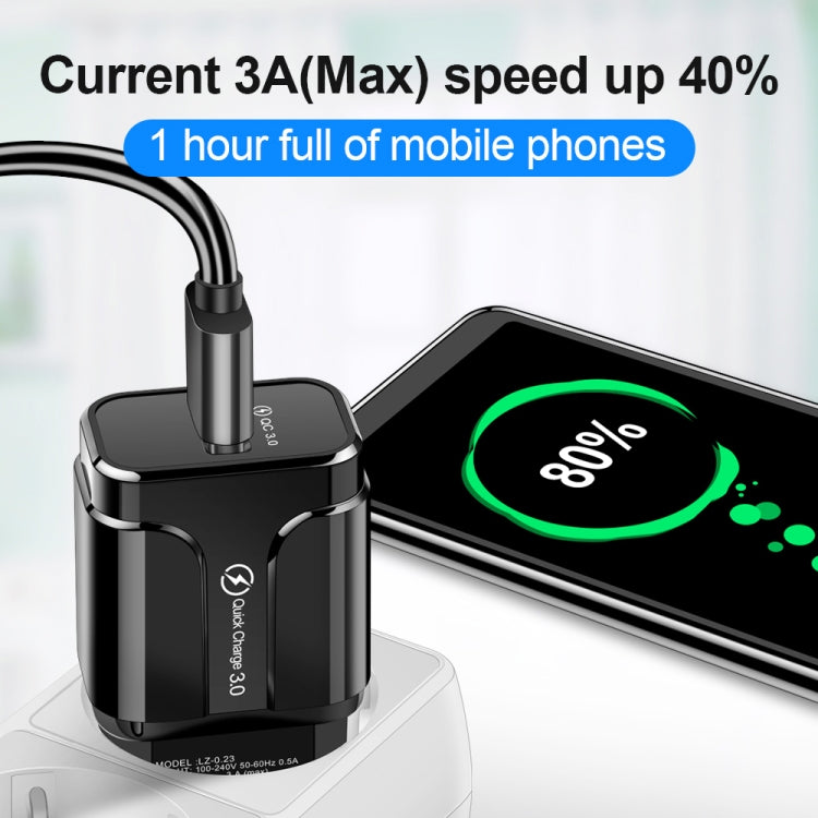 Carregador portátil QC3.0 18W com porta USB para carregamento rápido universal, ficha US, ficha US