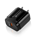 Carregador portátil QC3.0 18W com porta USB para carregamento rápido universal, ficha US, ficha US