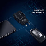 Carregador portátil QC3.0 18W com porta USB para carregamento rápido universal, ficha UE, ficha UE
