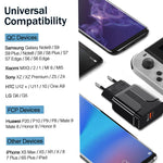 Carregador portátil QC3.0 18W com porta USB para carregamento rápido universal, ficha UE, ficha UE
