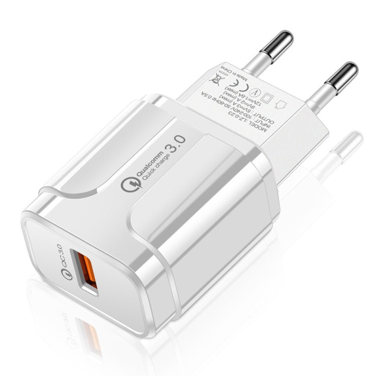 Carregador portátil QC3.0 18W com porta USB para carregamento rápido universal, ficha UE, ficha UE