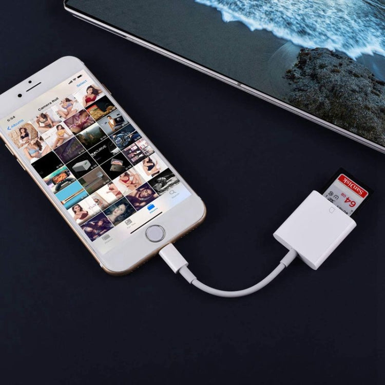 ZS-KL21810 Adaptador leitor de cartões para câmara 8 pinos para cartão SD, compatível com todos os sistemas iOS, slot para cartão SD