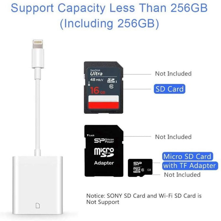ZS-KL21810 Adaptador leitor de cartões para câmara 8 pinos para cartão SD, compatível com todos os sistemas iOS, slot para cartão SD