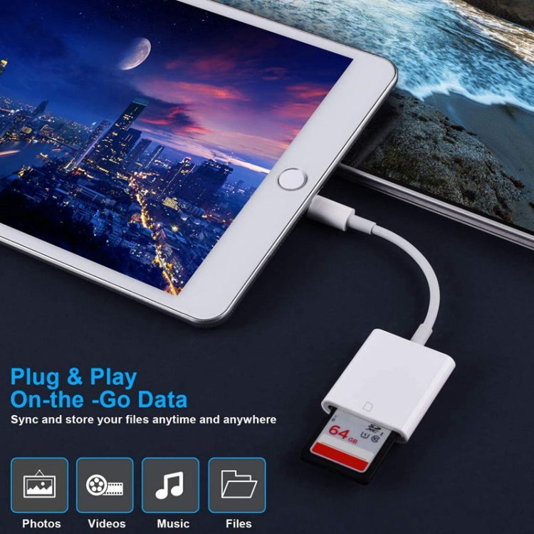 ZS-KL21810 Adaptador leitor de cartões para câmara 8 pinos para cartão SD, compatível com todos os sistemas iOS, slot para cartão SD