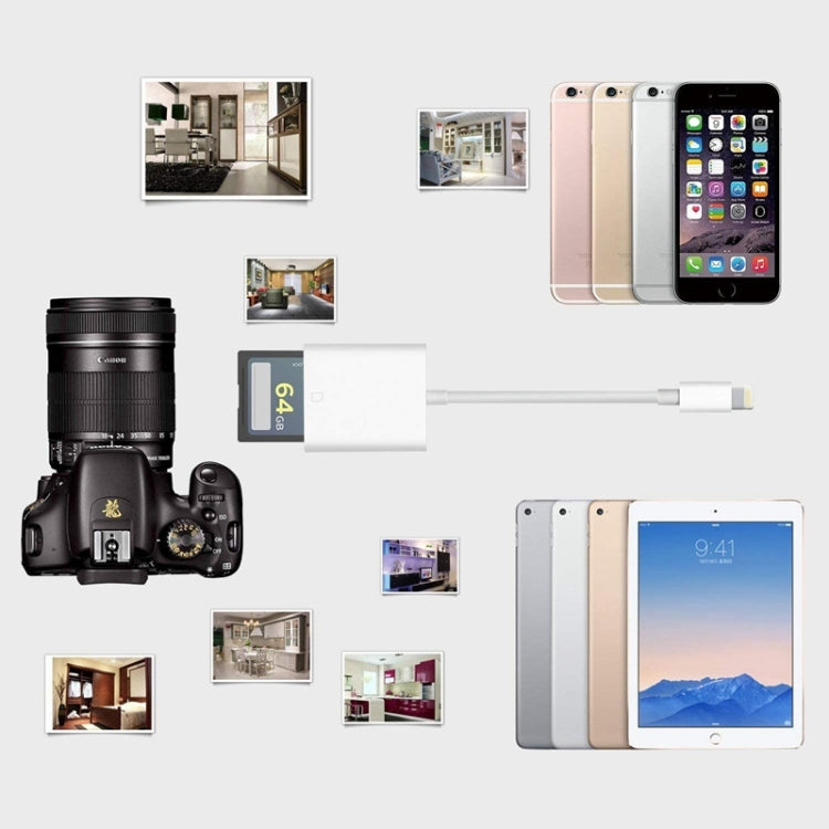 ZS-KL21810 Adaptador leitor de cartões para câmara 8 pinos para cartão SD, compatível com todos os sistemas iOS, slot para cartão SD