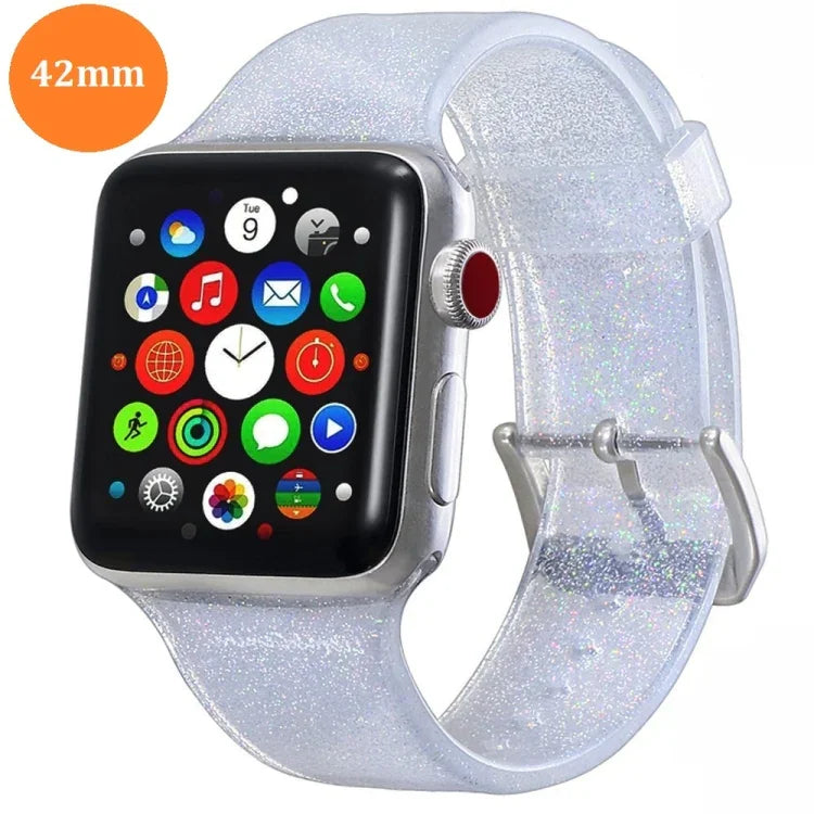Para Apple Watch Series 5 & 4 44mm / 3 & 2 & 1 42mm Correia de Silicone com Brilho