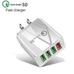 Cabo de Dados 2 em 1 USB para USB-C / Tipo-C + Carregador Rápido Universal 30W QC 3.0 com 4 Interfaces USB para Telemóvel, Tablet e PC, Conjunto de Carregador de Viagem, Ficha EUA, Conjunto USB-C / Tipo-C Ficha EUA