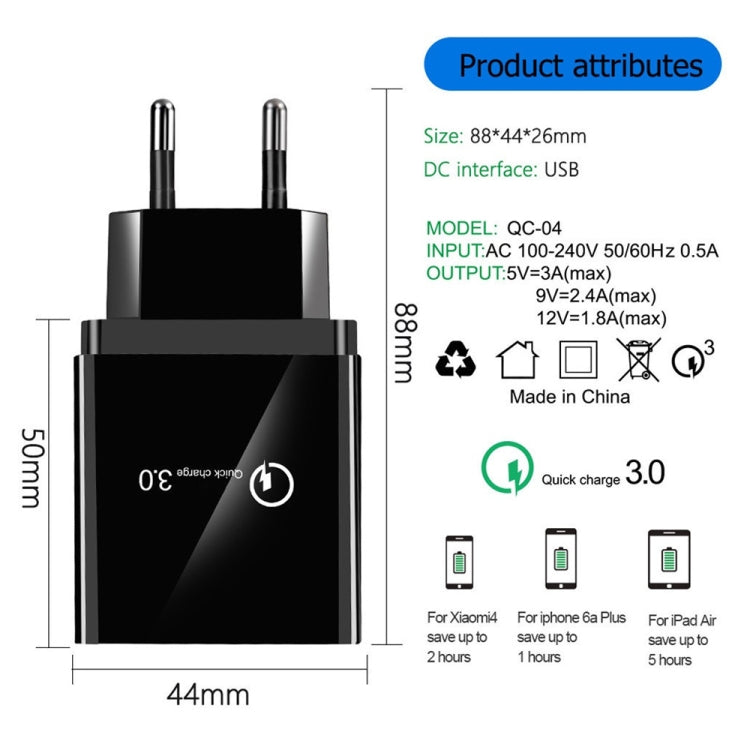 Cabo de dados 2 em 1 USB para USB-C / Type-C + Carregador rápido universal de 30W QC 3.0 com 4 interfaces USB para telemóvel, tablet e PC, conjunto de carregador de viagem, ficha UE, conjunto USB-C / Type-C ficha UE