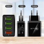 Cabo de dados 2 em 1 USB para USB-C / Type-C + Carregador rápido universal de 30W QC 3.0 com 4 interfaces USB para telemóvel, tablet e PC, conjunto de carregador de viagem, ficha UE, conjunto USB-C / Type-C ficha UE