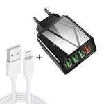2 em 1 Cabo de Dados USB para 8 Pinos 1m + Carregador Rápido Universal de Viagem 30W QC 3.0 com 4 Interfaces USB para Telemóvel, Tablet, PC, Ficha EU, Conjunto 8 Pinos Ficha EU