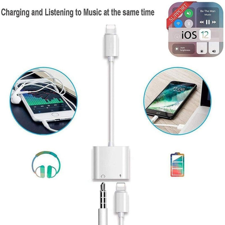 ZS-KL21804 Adaptador 2 em 1 8 pinos para áudio 3,5 mm + interface de carregamento 8 pinos, Adaptador para auriculares, Compatível com todos os sistemas iOS, 8 pinos + 3,5 mm