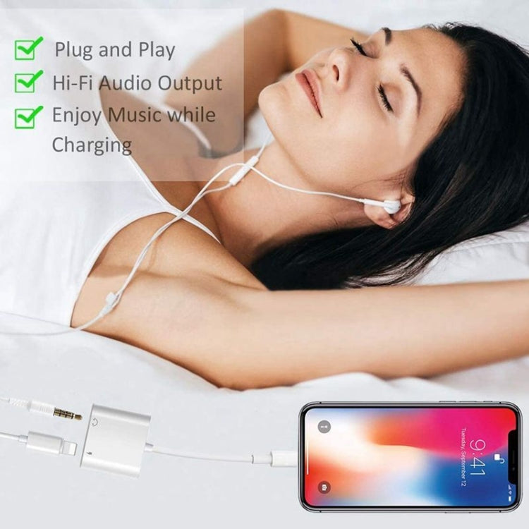 ZS-KL21804 Adaptador 2 em 1 8 pinos para áudio 3,5 mm + interface de carregamento 8 pinos, Adaptador para auriculares, Compatível com todos os sistemas iOS, 8 pinos + 3,5 mm