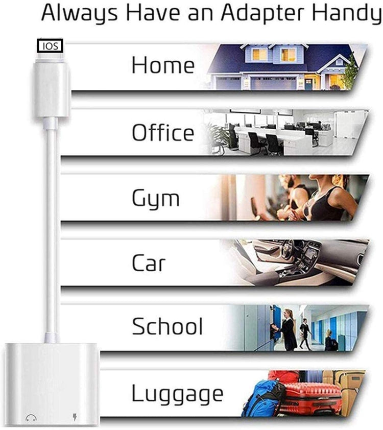 ZS-KL21804 Adaptador 2 em 1 8 pinos para áudio 3,5 mm + interface de carregamento 8 pinos, Adaptador para auriculares, Compatível com todos os sistemas iOS, 8 pinos + 3,5 mm