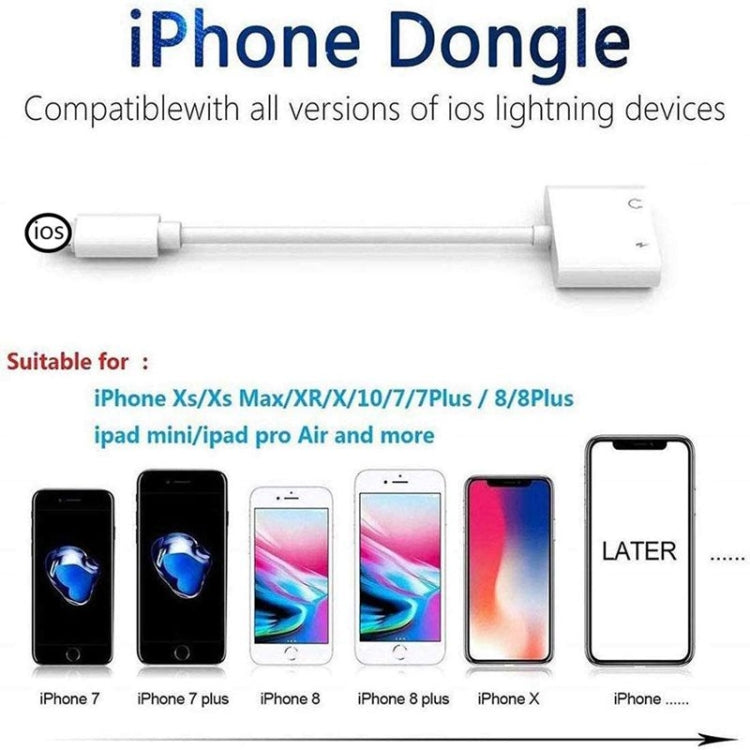 ZS-KL21804 Adaptador 2 em 1 8 pinos para áudio 3,5 mm + interface de carregamento 8 pinos, Adaptador para auriculares, Compatível com todos os sistemas iOS, 8 pinos + 3,5 mm