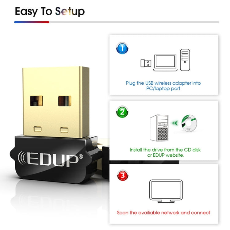 Adaptador USB WIFI EDUP EP-AC1651 650Mbps Banda Dupla 5G/2.4GHz Placa de Rede Sem Fios Externa Receptor Wifi Dongle para Portátil Windows MacOS