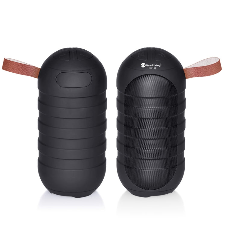 Coluna Bluetooth Sem Fios Mini Portátil NewRixing NR106 Estéreo Subwoofer Microfone Integrado Suporta Chamadas Mãos Livres Cartão TF e FM, sem LED Flash