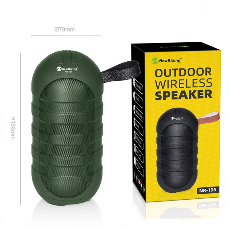 Coluna Bluetooth Sem Fios Mini Portátil NewRixing NR106 Estéreo Subwoofer Microfone Integrado Suporta Chamadas Mãos Livres Cartão TF e FM, sem LED Flash