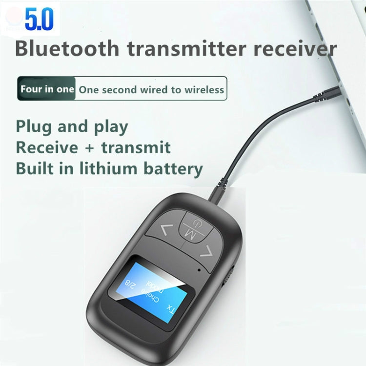 Adaptador Bluetooth T14 2 em 1 para chamadas mãos-livres no carro, receptor e transmissor Bluetooth com ecrã digital LCD, T14