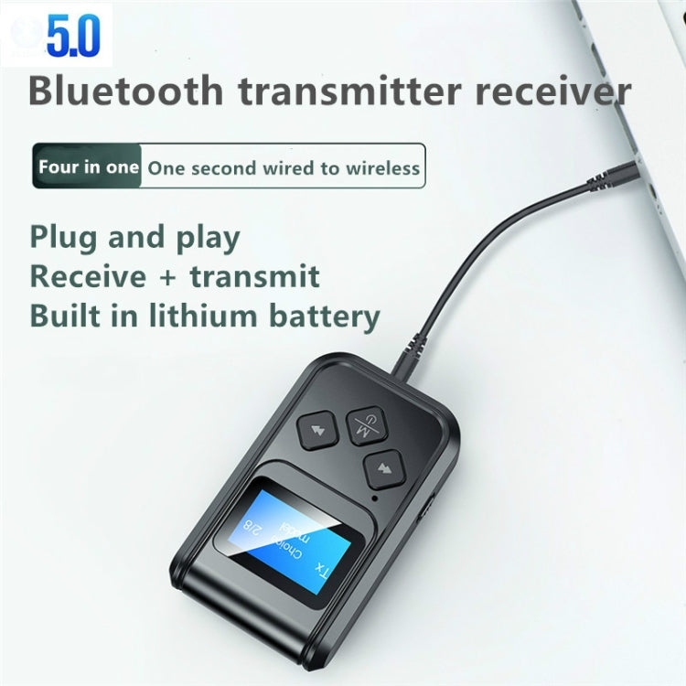 Receptor e transmissor de música Bluetooth 5.0 T15 2 em 1 com ecrã, T15