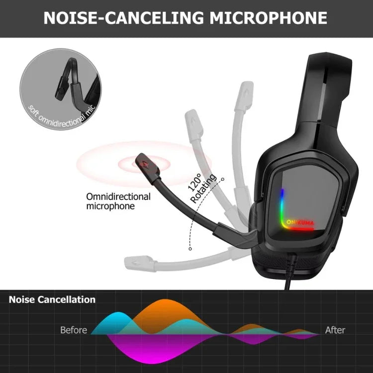 Auscultadores Gaming Estéreo ONIKUMA K20 para PS4 com Microfone/Luz LED para XBox One/Portátil Tablet