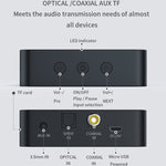 T6 Transmissor Bluetooth 5.0 para computador e TV Fibra coaxial AUX multifunções Cartão TF HiFI Transmissor de áudio Bluetooth