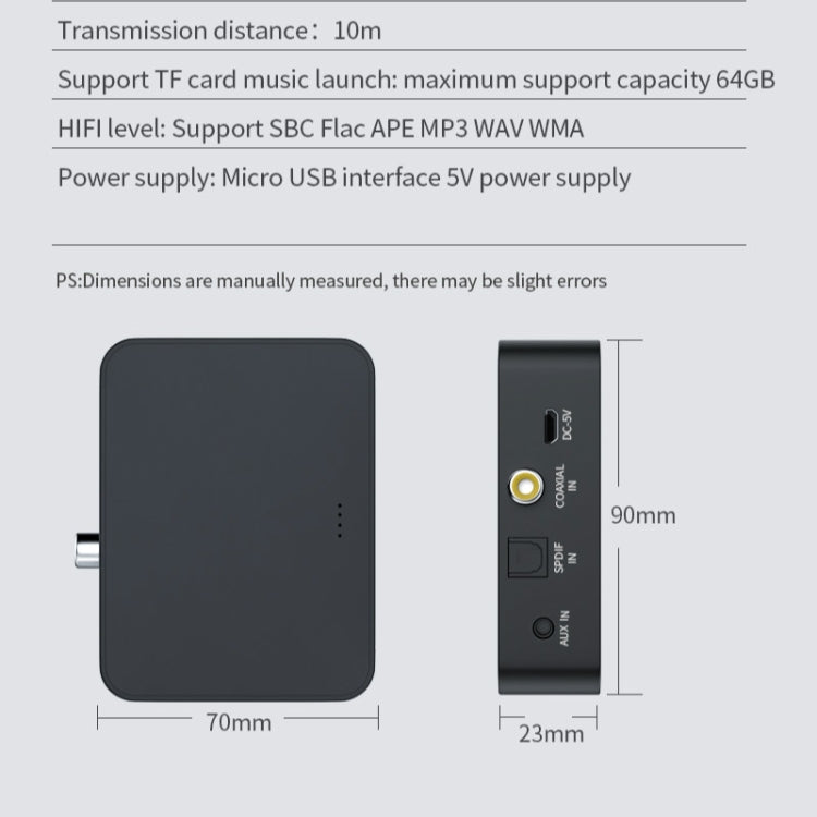 T6 Transmissor Bluetooth 5.0 para computador e TV Fibra coaxial AUX multifunções Cartão TF HiFI Transmissor de áudio Bluetooth