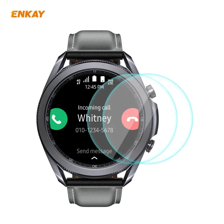 2 UNIDADES Película Protetora de Vidro Temperado ENKAY Hat-Prince 0,2mm 9H 2.15D com Borda Curvada, Para Samsung Galaxy Watch 3 45mm, Para Samsung Galaxy Watch 3 41mm