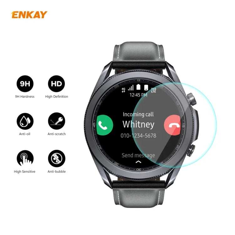 2 UNIDADES Película Protetora de Vidro Temperado ENKAY Hat-Prince 0,2mm 9H 2.15D com Borda Curvada, Para Samsung Galaxy Watch 3 45mm, Para Samsung Galaxy Watch 3 41mm