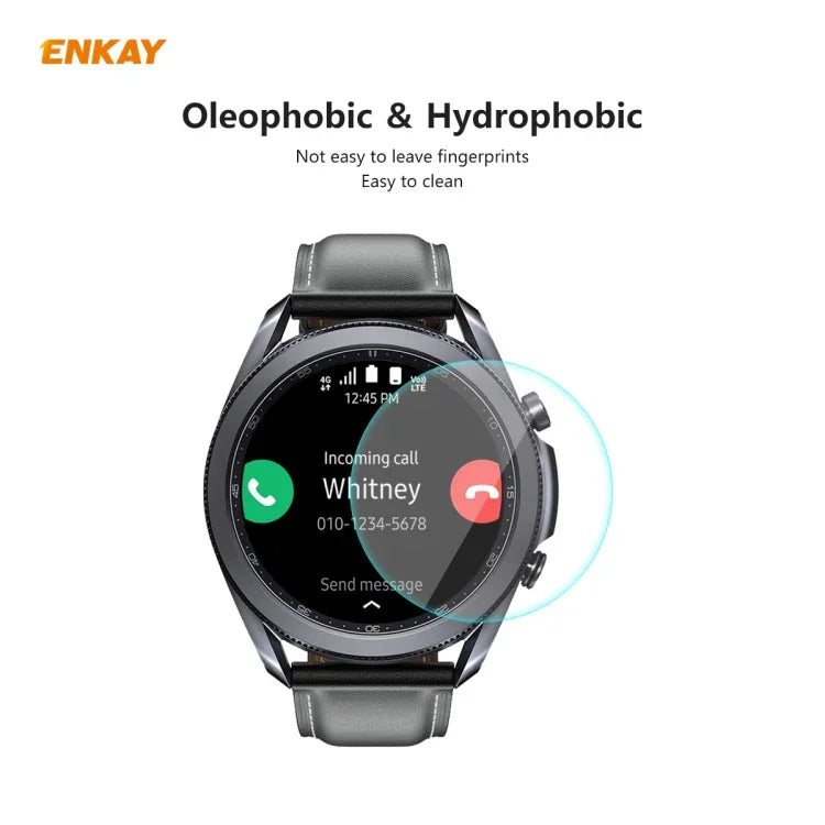 2 UNIDADES Película Protetora de Vidro Temperado ENKAY Hat-Prince 0,2mm 9H 2.15D com Borda Curvada, Para Samsung Galaxy Watch 3 45mm, Para Samsung Galaxy Watch 3 41mm