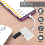 Adaptador USB-C OTG 3 em 1 com Entrada para Auscultadores 3.5mm, Compatível com iPad Pro e Telemóveis com Entrada Type-C, 3 em 1