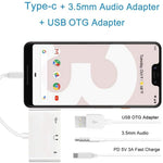 Adaptador USB-C OTG 3 em 1 com Entrada para Auscultadores 3.5mm, Compatível com iPad Pro e Telemóveis com Entrada Type-C, 3 em 1