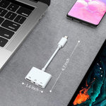 Adaptador USB-C OTG 3 em 1 com Entrada para Auscultadores 3.5mm, Compatível com iPad Pro e Telemóveis com Entrada Type-C, 3 em 1