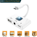 Adaptador USB-C OTG 3 em 1 com Entrada para Auscultadores 3.5mm, Compatível com iPad Pro e Telemóveis com Entrada Type-C, 3 em 1