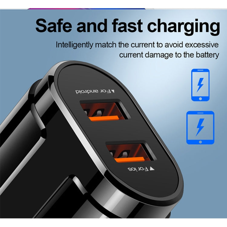 Carregador portátil de viagem com cabeça de carregamento universal dupla USB para telemóvel e tablet, ficha UE, ficha UE