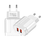 Carregador portátil de viagem com cabeça de carregamento universal dupla USB para telemóvel e tablet, ficha UE, ficha UE