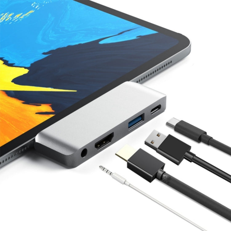 Adaptador HUB Multifuncional 4 em 1 Tipo-C / USB-C para HDMI + AUX + USB + PD Tipo-C / USB-C Dock HD