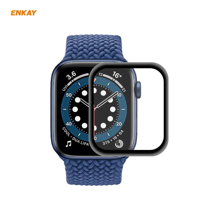 Película de Ecrã em Vidro Temperado 3D com Borda em Liga de Alumínio à Prova de Explosão, Dureza de Superfície 9H 0,2mm ENKAY Hat-Prince, Para Apple Watch 6/5/4/SE 40mm, Para Apple Watch 6/5/4/SE 44mm