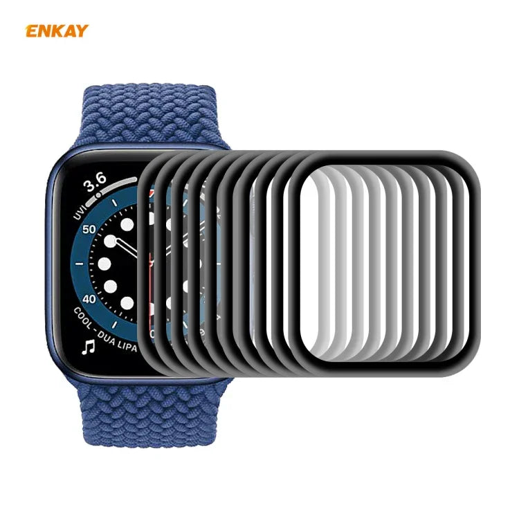 10 UN Filme de Vidro Temperado de Ecrã Completo com Borda em Liga de Alumínio, Dureza de Superfície 9H 0.2mm à Prova de Explosão 3D ENKAY Hat-Prince, Para Apple Watch 6/5/4/SE 40mm, Para Apple Watch 6/5/4/SE 44mm